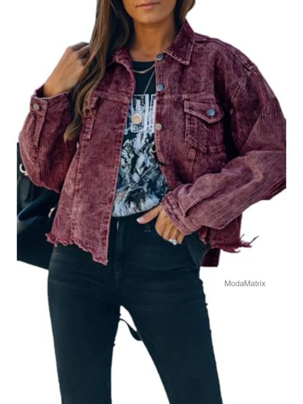 Womens Cropped Corduroy Jacket Button Down Shacket